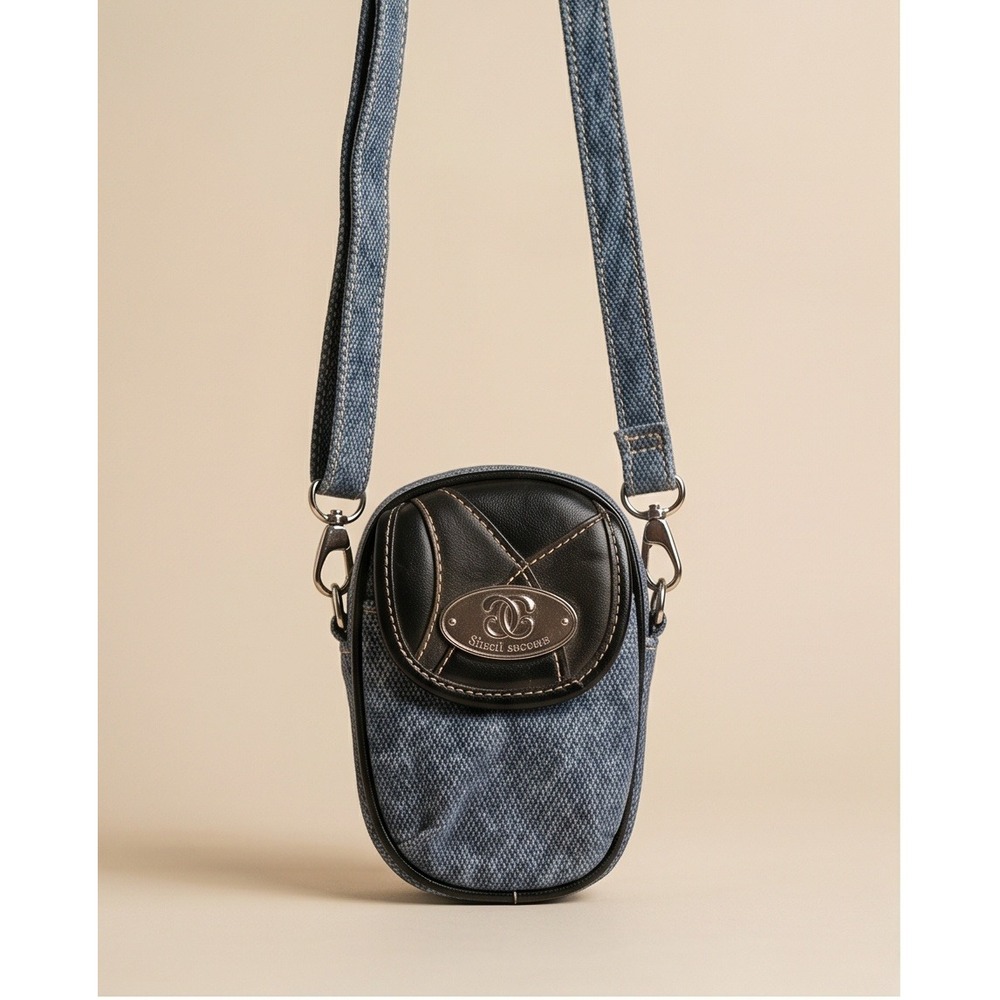 Sharif Since 1827 Vintage Gray Denim Camera Case Crossbody Bag Small Pouch